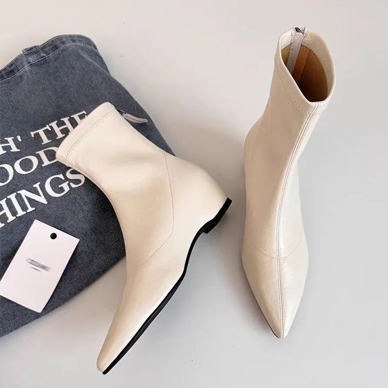 Flats Women's Ankle Boots Luxury Pointed Toe Leather Shoes Winter Sexy Short Boots 2025 Elegant Dress Chelsea Boots Mujer Shoes