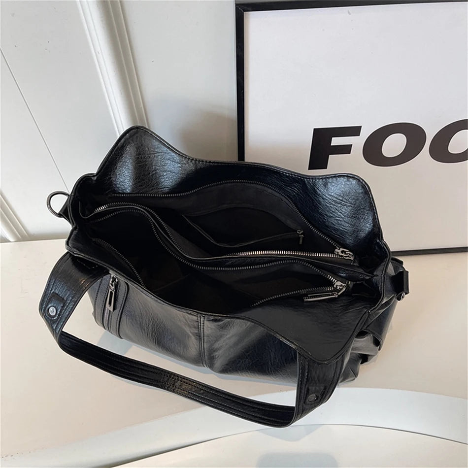 New Large Capacity Soft Leather Women's Handbag Fashion Trend Designer Women Shoulder Bag Simple Retro Female Travel Bags Sac