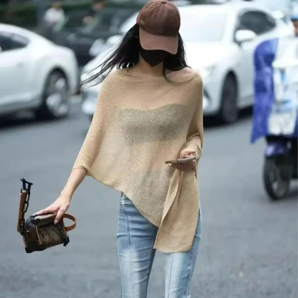 Trendy Loose Irregular Cape Shawl Thin Sun Protection Shawls Ice Silk Sunscreen Scarf