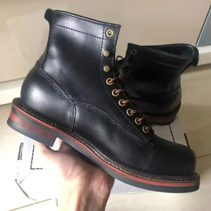 Hot Cowhide Men's Trekking Boot British Ankle Casual Sneakers Trekking Shoes Thick Soled High Top Motorcycle Boots