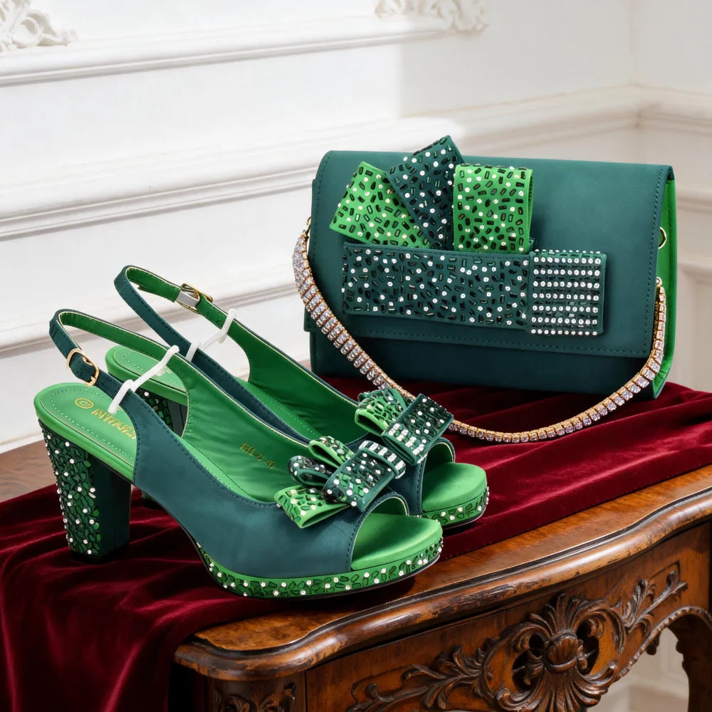 Italian Wedding Matching Shoes and Bags Decorated with Rhinestone African Shoes and Bags Matching Set Ladies Shoes Luxury
