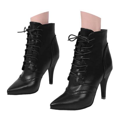 Women's Leather High Boots Fashionable Casual Lace Up Outdoor Wear Solid Color Stiletto High Heels Clear High Heels for Women