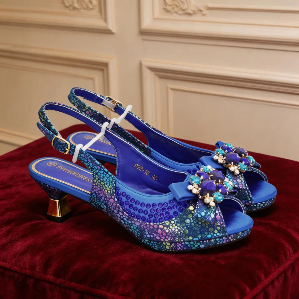 Women Italian Shoes and Matching Bags Sets Decorated with Rhinestone Luxury Designer Shoes Women Pumps for Bride Wedding