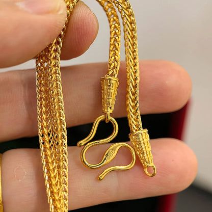Casual wardrobes match Square Snake Bone Necklace for men and women from luminous 24K Gold owning flexible AU999 malleability