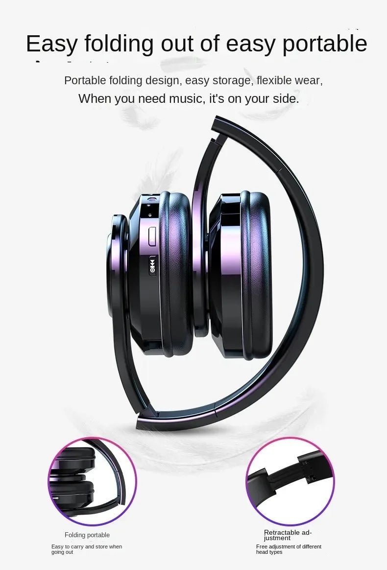 RGB Luminous Headset Bluetooth Headphones Noise Cancelling Wireless Earphones for Students Gamers Music Lovers
