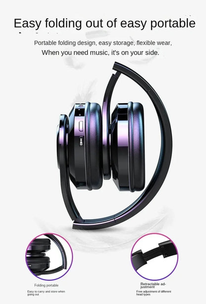 RGB Luminous Headset Bluetooth Headphones Noise Cancelling Wireless Earphones for Students Gamers Music Lovers