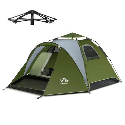 Night Cat Pop Up Tent 2-3 Persons Instant Set Up Tent with Footprint Tarp & Porch, Automatic Double Layer Waterproof Camping Tent with Rainfly