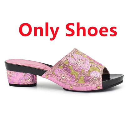 New Arrival Green Color Nigerian Shoes and Matching Bags Set Italian Ladies Shoes and Bags To Match Set Decorated with Rhinstone