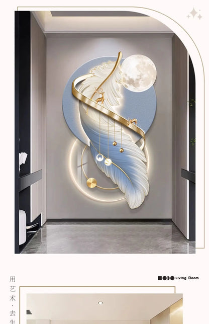 Entrance LED Mural Light Feather For Corridor Living Room Hallway Kitchen Modern Hanging Paintings Home Decoration Art Wall Lamp