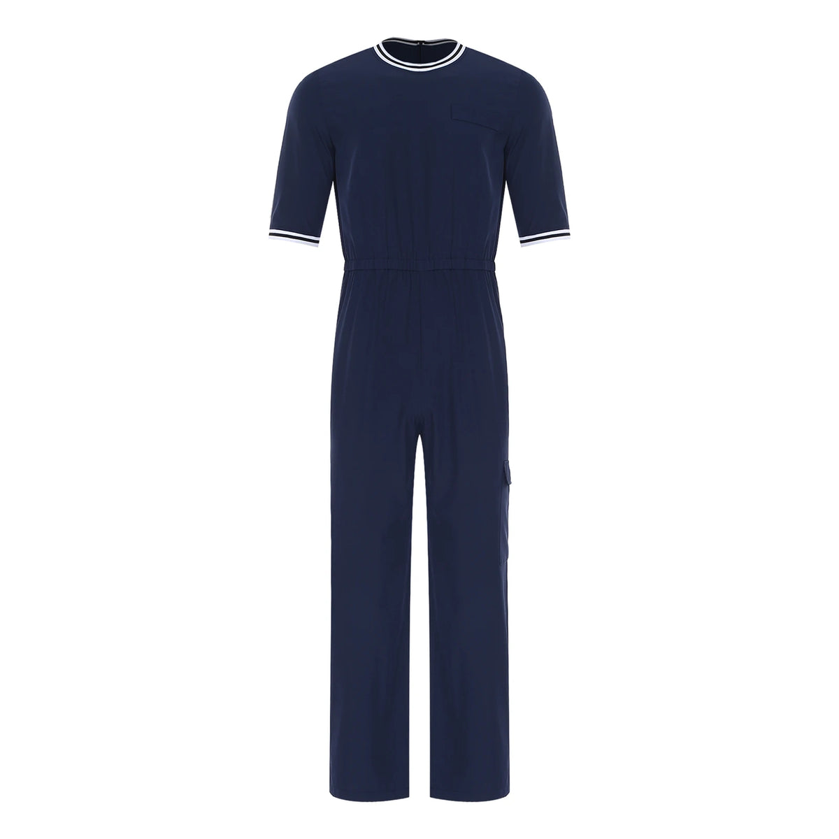 Adult Mens Alzheimer Adaptive Jumpsuit Special Needs Clothing Round Neck Half Sleeve Elastic Waist Zipper Rompers with Pocket