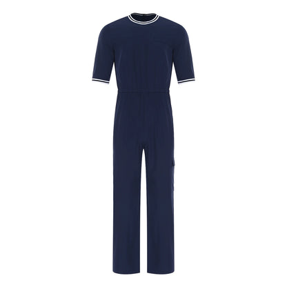 Adult Mens Alzheimer Adaptive Jumpsuit Special Needs Clothing Round Neck Half Sleeve Elastic Waist Zipper Rompers with Pocket