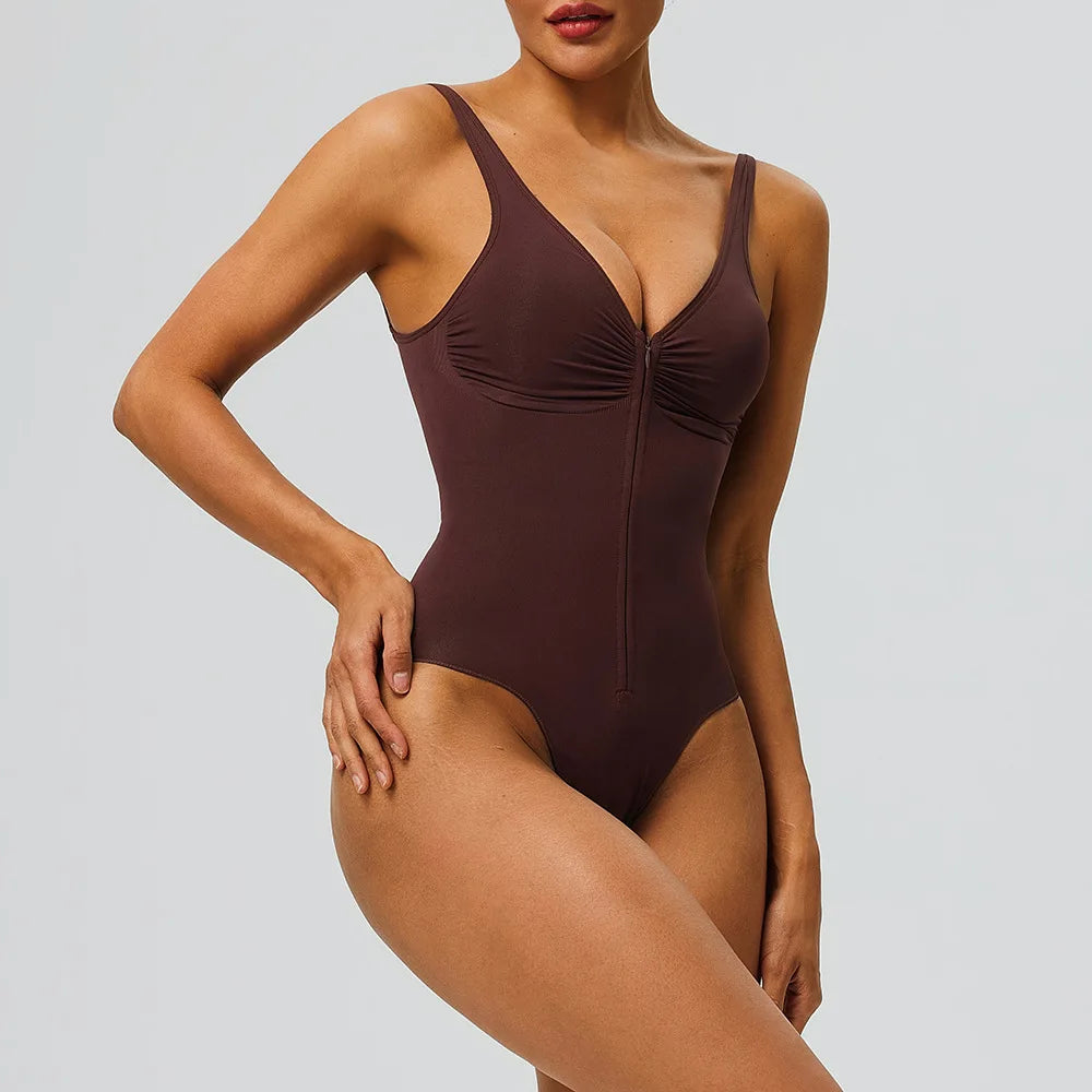 Seamless Bodysuit with Strong Compression Molding Abdominal Compression Underwear Straps Zipper One-Piece Shapewear Yoga Sets