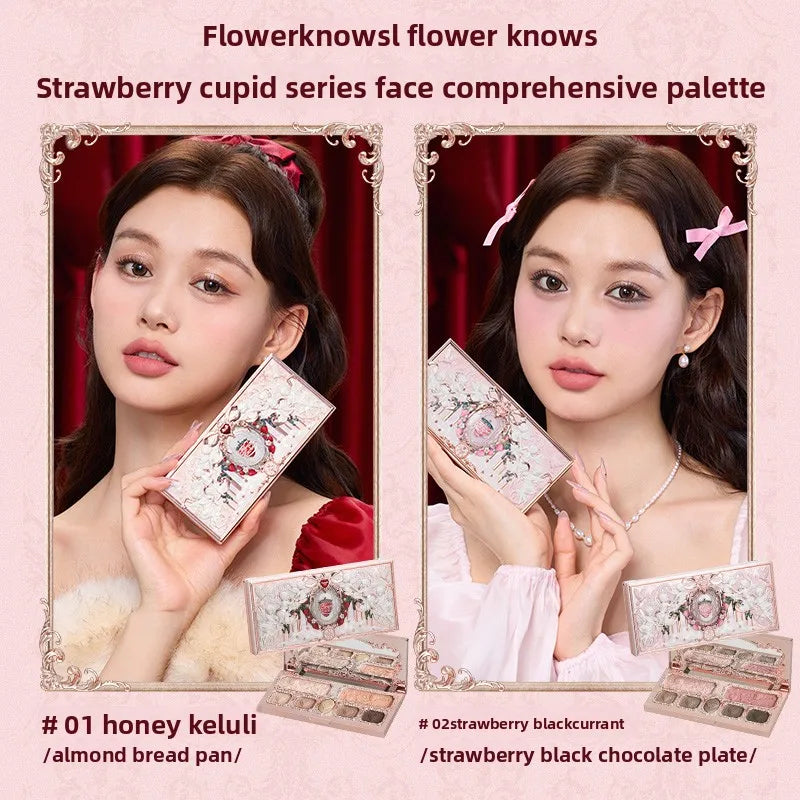 Flower Knows Strawberry Cupid Professional Makeup Set For Women Full Kit Gift Box Eyeshadow Lip Cream Blush Compact Powder Sets