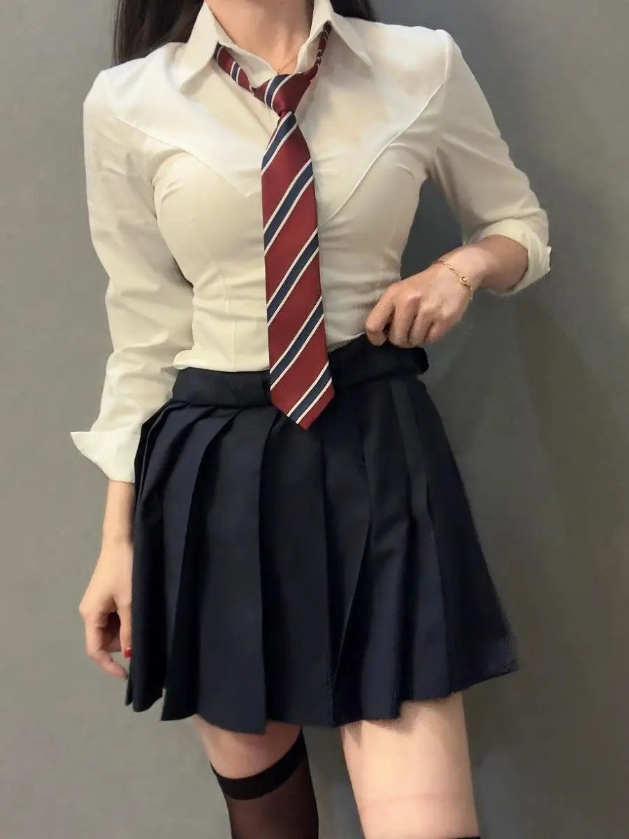 White Original JK Uniform Fitted Shirt Japanese-style Sweet and Spicy School Uniform Long-sleeved Slimming Top for Hot Girls