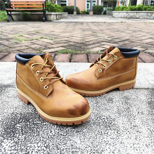Handmade Vintage Shoes Men Work Boots Genuine Leather Lace-up Hiking Ankle Boots Outdoor Casual Women Motorcycle Boots