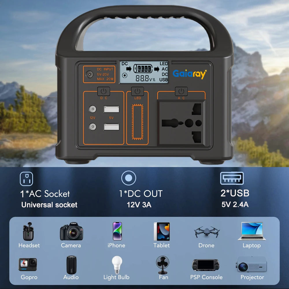 Gaiaray 100W Portable Power Station Solar Generator AC 220V 110V Emergency Power Plant LiFePO4 Charging Station 15W Solar Panel