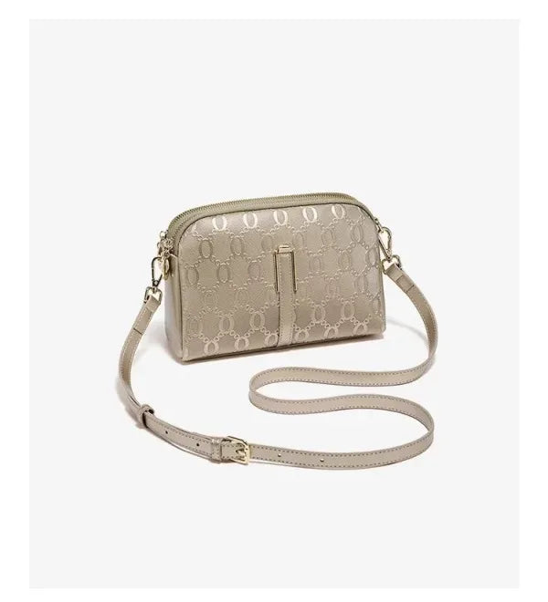 FOXER Elegant Women's Shoulder Bag Split Leather Lady Crossbody Bag Fashion Monogram Print Large Capacity Purse