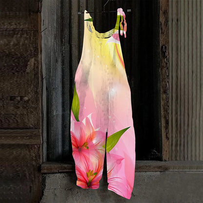 2026 New Colorful Paint Splash Print Sleeveless Overalls Women Casual Loose Wide Leg Jumpsuit Graffiti Art Streetwear Rompers Fo
