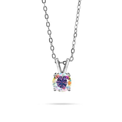 1CT 925 Silver Double Bail Four Prong Round Solitaire Pendant Necklace Round Cut D VVS1 Multi Color Moissanite Gift Fine Jewelry