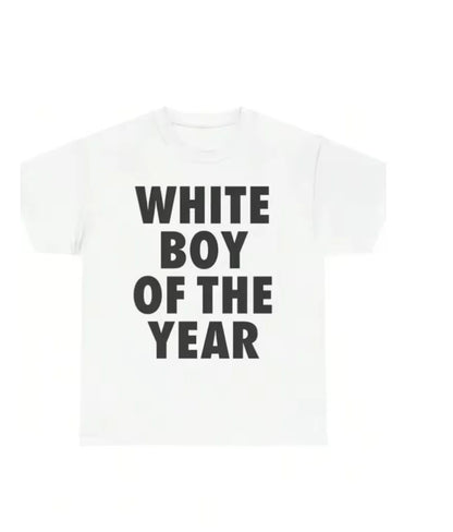 White Boy of The Year Text T-Shirt Women 2026 Funny Meme Graphic Tees Bold Streetwear Cotton Short Sleeve Tops