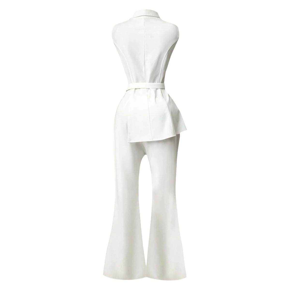 New Women V-neck Sleeveless Work Jumpsuit Elegant Lady Lapel Side Zip Split Flared Rompers Bodysuit for Club Vacation Daily Wear
