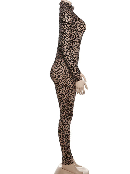 Sisterlinda Midnight Y2K Jumpsuits Hipster Leopard Print Full Sleeve Round Neck Slim Overalls Female Trend Party Club One Piece