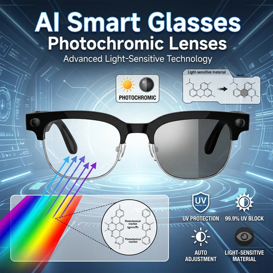 AI Smart Glasses Camera 2026 Bluetooth Headphones Translator Sunglasses Touch Control Photochromic Anti Blue Light Eyeglasses