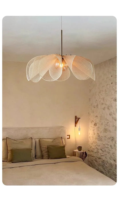 Japanese Wabi Sabi Flower Chandelier French Fabric Modern Ceiling Pendant Lights Living Bedroom Home Decor Lighting Hanging Lamp