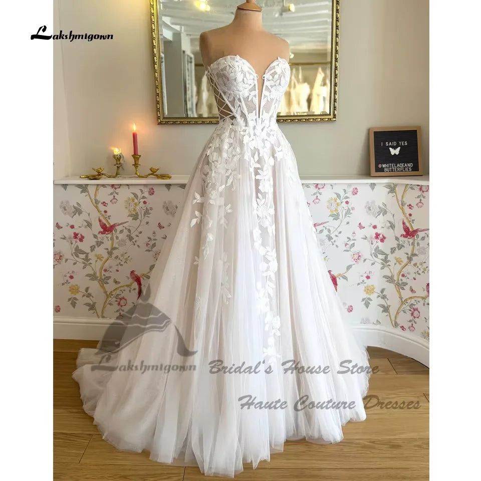 Lakshmigown Civil Boho Beach Wedding Dresses Long Sleeves Modern Blush Pink Tulle Bridal Gowns Off Shoulder 2026 New In
