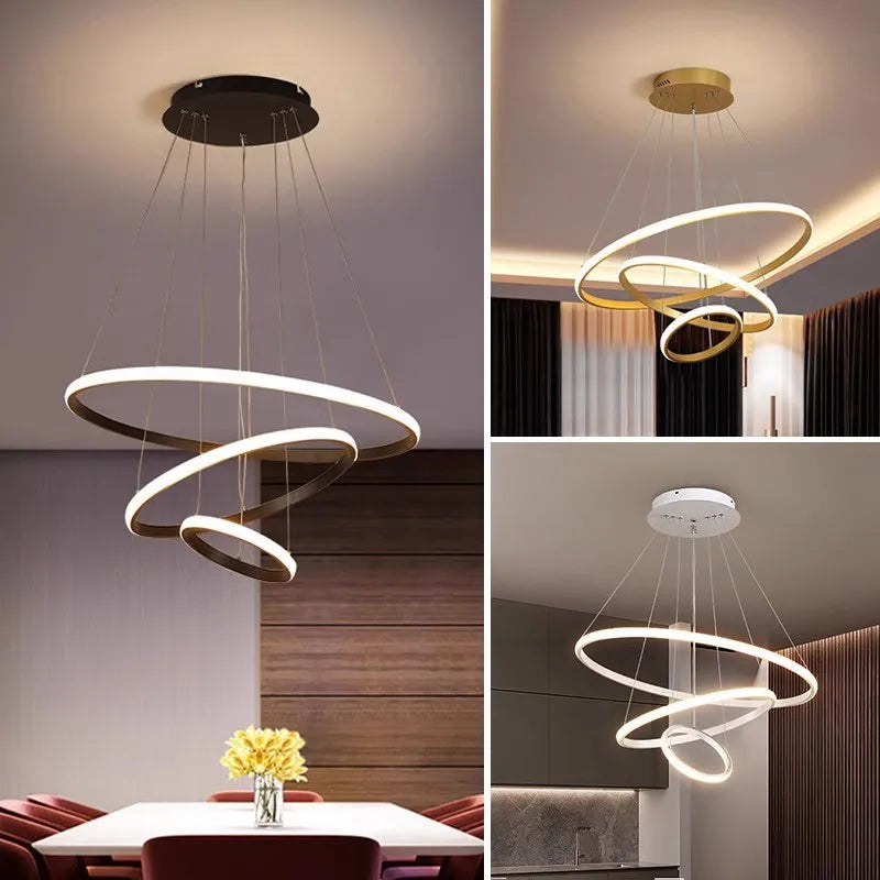 Nordic Simple Circles LED Chandelier 3 Rings Lights for Dining Bar Living Room Pendant Lamp Loft Home Decoration