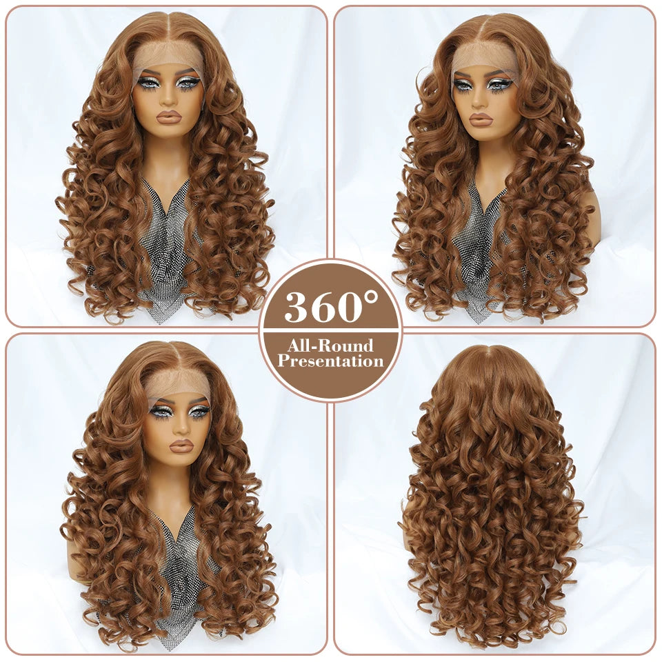 Latisha 13X6 HD 13X5X1 Synthetic Lace Front Wigs Curly Pre Plucked Lace Frontal Wig with Bangs for Women Highlight with Babyhair