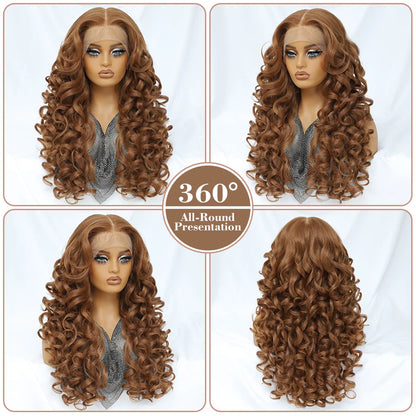 Latisha 13X6 HD 13X5X1 Synthetic Lace Front Wigs Curly Pre Plucked Lace Frontal Wig with Bangs for Women Highlight with Babyhair