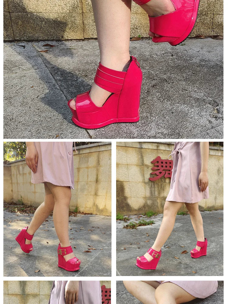 Casual Wedges Thick Platform Sandals 2024 New Women Stage Performance High Heels 14CM Summer Cross-dressing Shoes With Zipper
