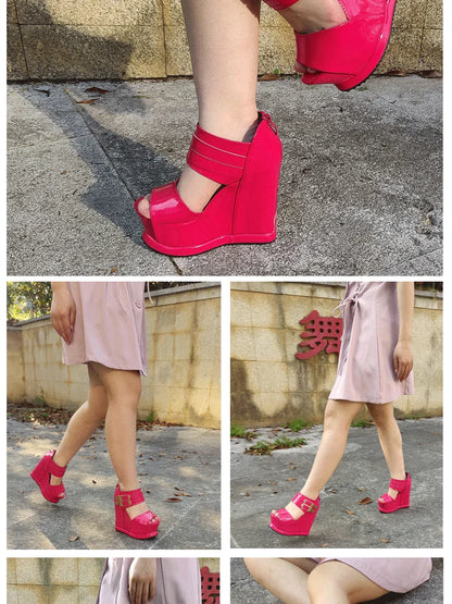 Casual Wedges Thick Platform Sandals 2024 New Women Stage Performance High Heels 14CM Summer Cross-dressing Shoes With Zipper