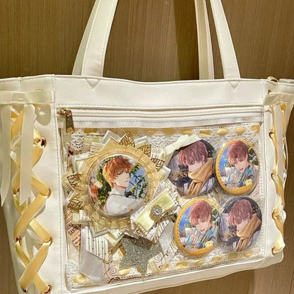 New Japanese Cute Sweet Ribbon Ita Bag Lolita Girls Transparent Handbags Fashion Large Capacity Tote Bag Aesthetic Shoulder Bags