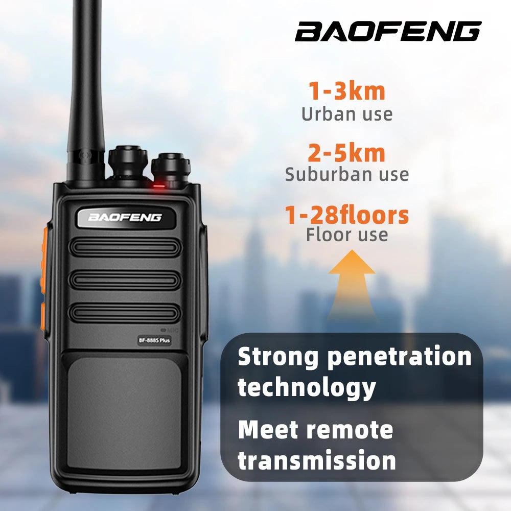 6-Pack Baofeng 888S PLUS Walkie Talkies UHF PMR446 MHz BF-888S Portable 16-Channel Long-Distance Professional Range 3-5km Radio
