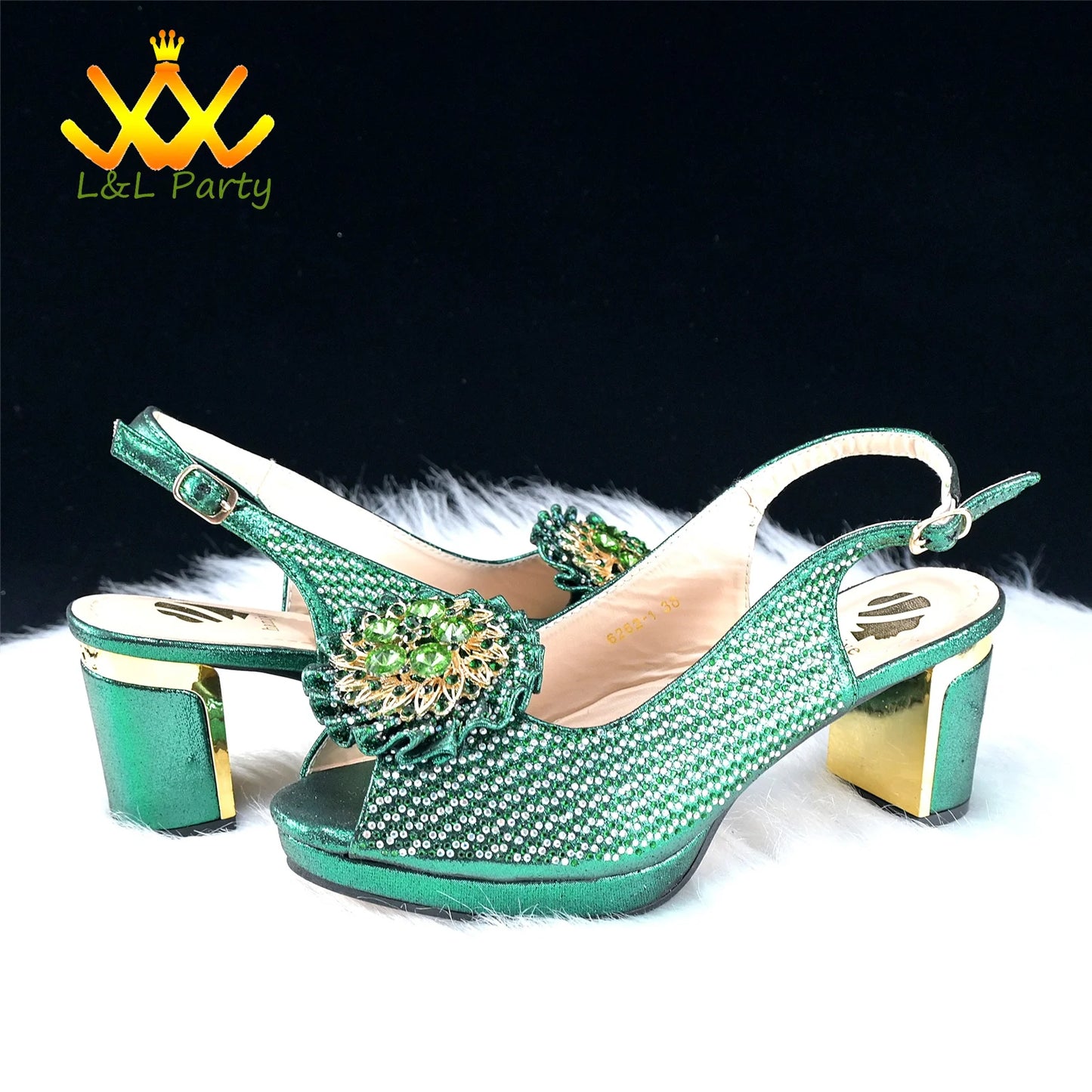 2024 Special New Arrivals Italian Women Shoes and Bag to Match in Green Color with Platform Shinning Crystal Sandal for Wedding