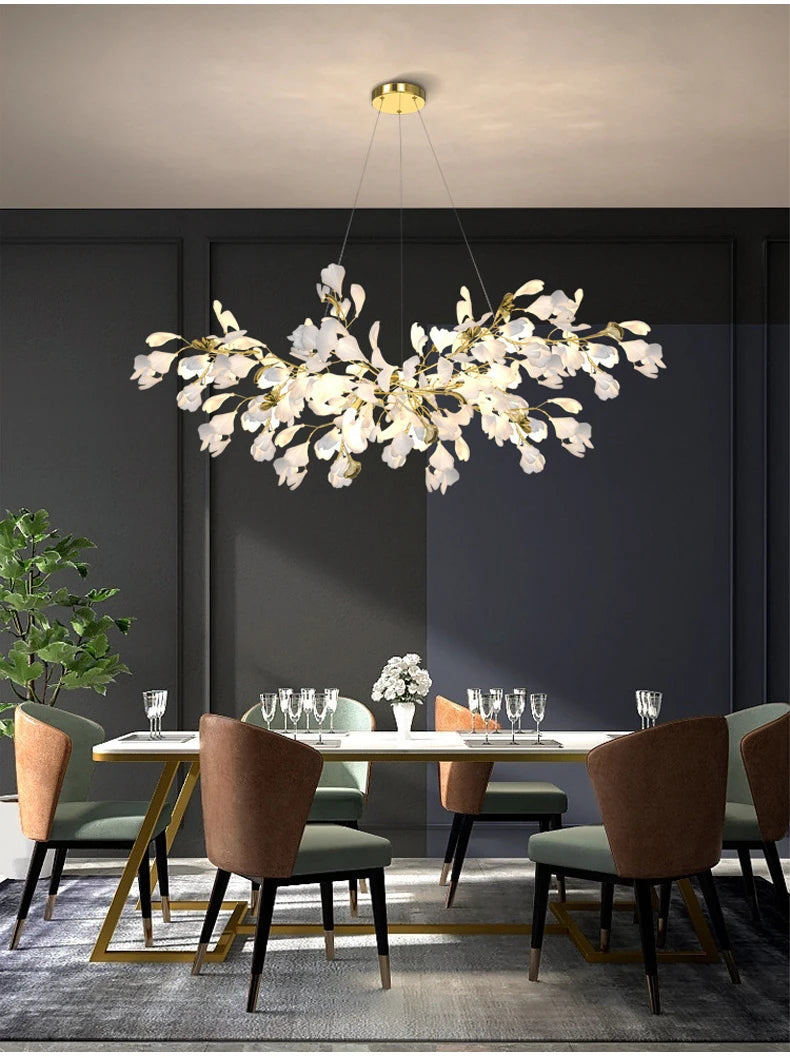 Modern Ceramics Chandeliers Home Ginkgo Biloba Decoration Villa Living Room Lighting Pendant Lamps Indoor Hanging Lights Fixture