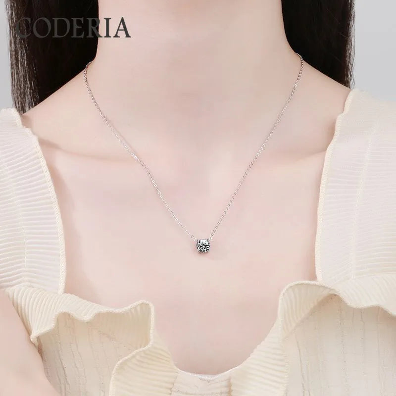 Classic 4 Prong Moissanite Pendant Necklace Perfect Cut 1 Carat Clarity VVS1 Silver 925 Delicate Women Diamond Necklace Jewelry