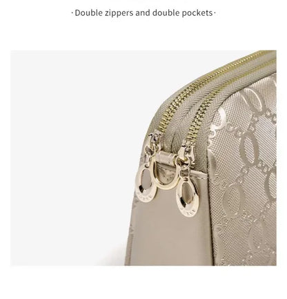 FOXER Elegant Women's Shoulder Bag Split Leather Lady Crossbody Bag Fashion Monogram Print Large Capacity Purse