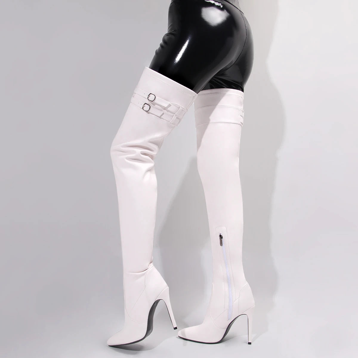 Long Boots for Women White Sexy Over Knee Boots Pointed Toe High Heels Autumn Winter Ladies Shoes Side Zipper Thigh High Boots