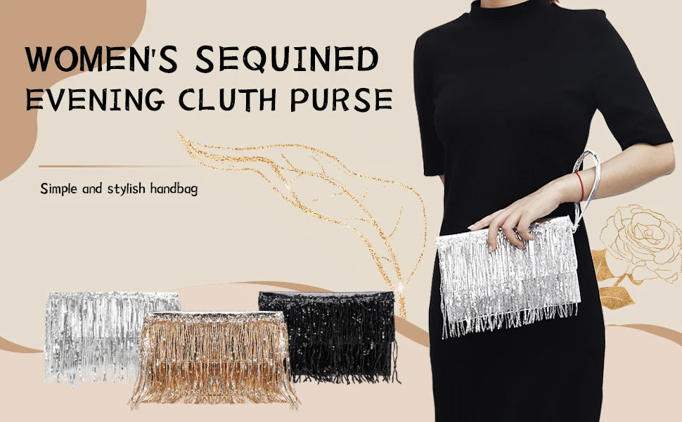 Design Luxury Handbags Silver Sequin Rhinestone Tassel Women Small Wallets Bags Chain Elegant Ladies Party Evening Clutch Purse
