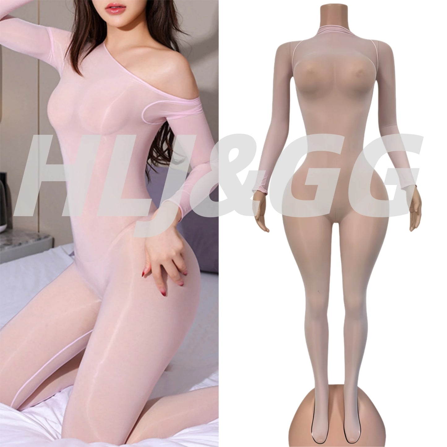 HLJ&GG Sexy Mesh See Through Bodycon One Piece Jumpsuits Women O Neck Long Sleeve Stretchy Overall Lady Party Clubwear Playsuits