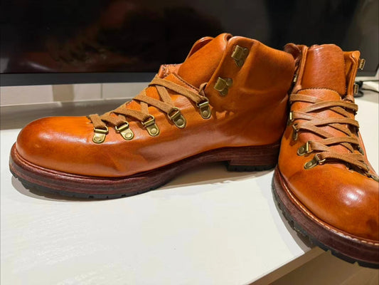 Handmade Retro Washed Horsehide Outdoor Boots for Men with Genuine Leather Soles Goodyear-welted Men's Workwear Boots