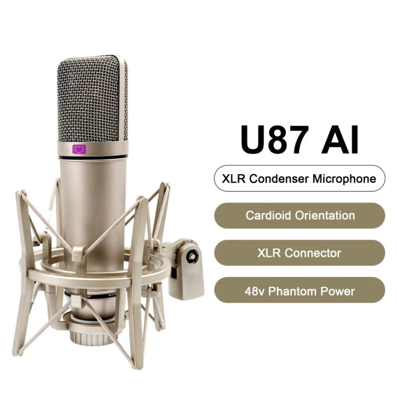 Condenser U87 AI XLR Microphone Professional Cardioid Studio Mic for Recording Podcasting Voice Over Streaming Home Studio