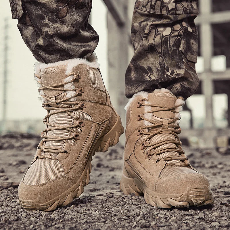 Brand Men's Winter Shoes Waterproof Hiking Boots Plush Warm Snow Ankle Boots Anti-slip Outdoor Trekking Sneakers Male Work Shoes