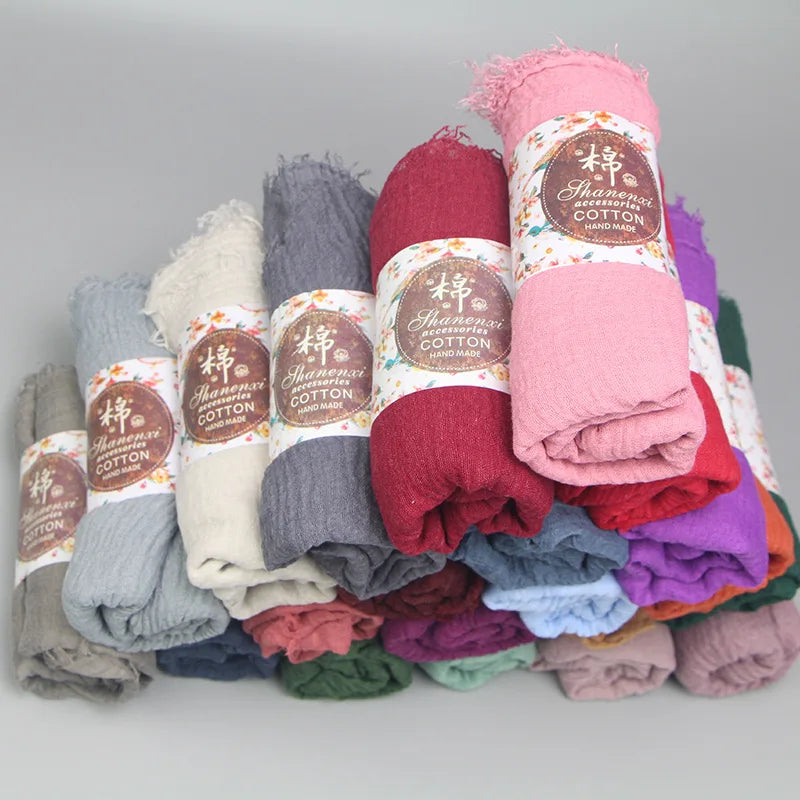 Solid Color Women Cotton Linen Scarf Shawl Hijabs Muslim Headscarf Scarves Head Wraps Female Foulard Pashmina