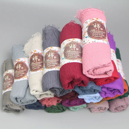 Solid Color Women Cotton Linen Scarf Shawl Hijabs Muslim Headscarf Scarves Head Wraps Female Foulard Pashmina