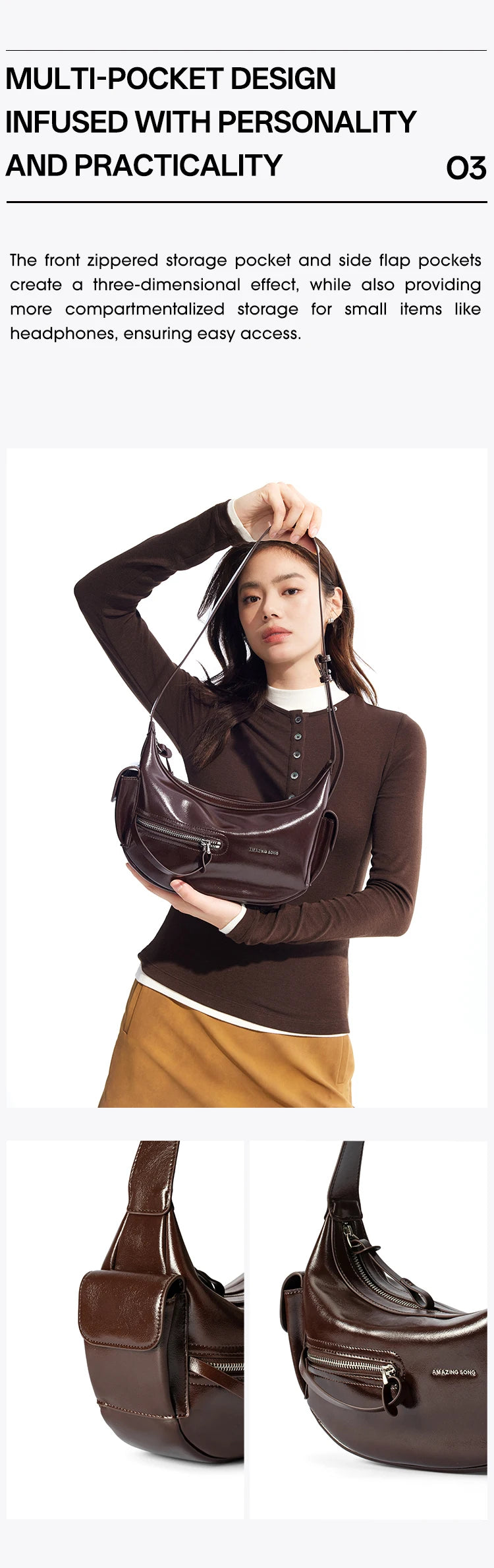 Amazing Song Liqueur Crescent Bag Small Upgraded Large Autumn Style Crossbody Women's Bag Trendy Portable