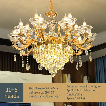 European Style Pendant Lamp Living Room Lamp Crystal Luxurious Atmosphere French Style Restaurant Lamp Duplex Building Lights